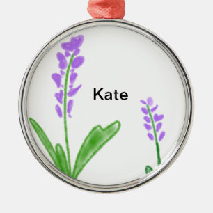 Paarse lavender floral waterverf add name text cu metalen ornament