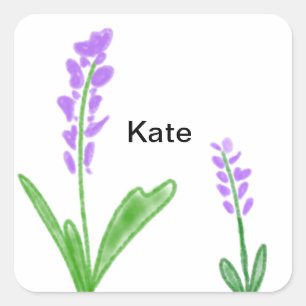 Paarse lavender floral waterverf add name text cu vierkante sticker