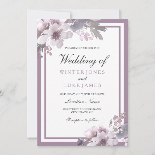 Paarse lavender Floral Waterverf Elegant Wedding Kaart (Voorkant)