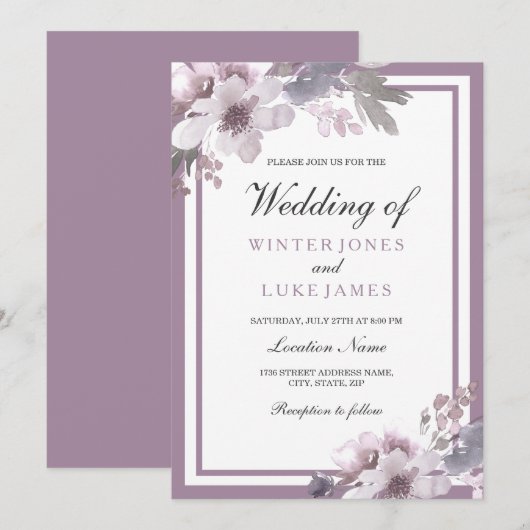 Paarse lavender Floral Waterverf Elegant Wedding Kaart (Voorkant / Achterkant)