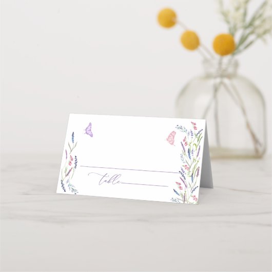 Paarse lavender Floral Wedding Place Card Plaatskaartje (Voorkant)