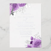 Paarse lavender Floral Wedding Real Silver Folie Uitnodiging (Voorkant)