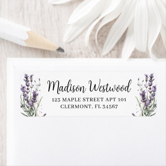 Paarse lavender Flowers Calligraphy Return Address Etiket (Insitu)