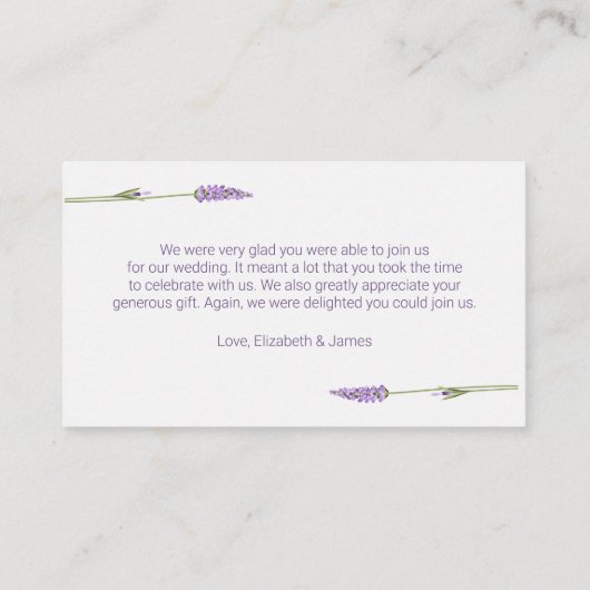 Paarse lavender Flowers Hartelijk dank Plaatskaartje (Achterkant)