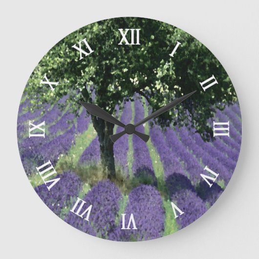Paarse lavender Flowers Olive Trees Art Painting Grote Klok (Voorkant)