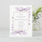 Paarse lavender Foliage Gold Photo Weddenschap Kaart (Staand voorkant)