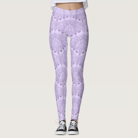 Paarse lavender Girly Lace Pearls Patroon Leggings (Voorkant)