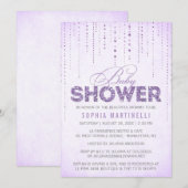 Paarse lavender Glitter Baby shower Uitnodiging (Voorkant / Achterkant)