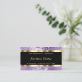 Paarse Lavender Glitter en Elegant Gold Visitekaartje (Staand voorkant)