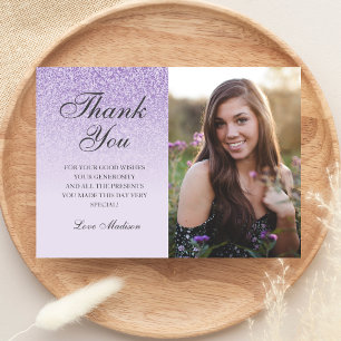 Paarse lavender glitter foto bedankt Sweet 16