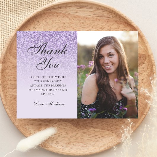 Paarse lavender glitter foto bedankt Sweet 16