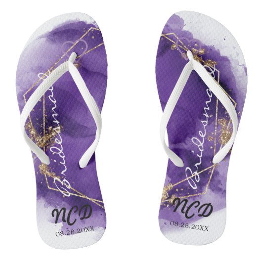 Paarse lavender Gold Bridesmaid Favor Monogram Teenslippers (Voetbed)