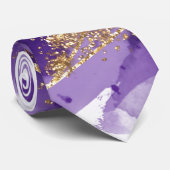 Paarse lavender Gold Geometric Waterverf Wedding Stropdas (Opgerold)