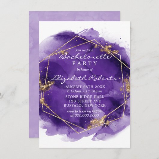 Paarse lavender Gold Paint Bachelorette Party IV Kaart (Voorkant / Achterkant)