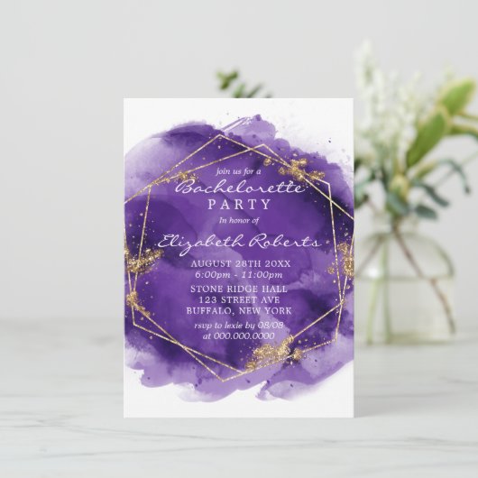 Paarse lavender Gold Paint Bachelorette Party IV Kaart (Staand voorkant)