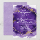Paarse lavender Gold Paint Engagement Party Invita Kaart (Voorkant / Achterkant)