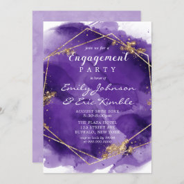 Paarse lavender Gold Paint Engagement Party Invita Kaart