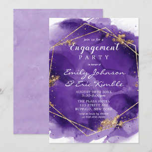 Paarse lavender Gold Paint Engagement Party Invita Kaart