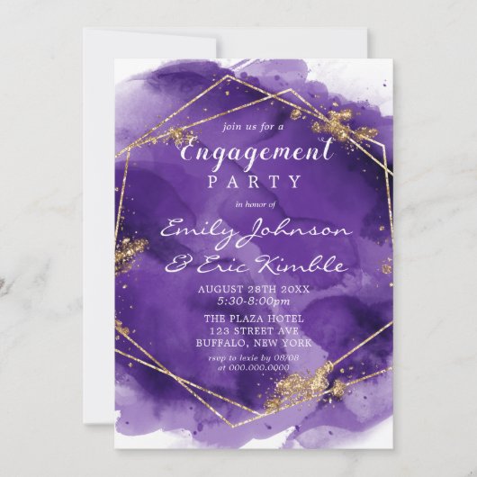 Paarse lavender Gold Paint Engagement Party Kaart (Voorkant)