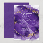 Paarse lavender Gold Paint Engagement Party Kaart (Voorkant / Achterkant)