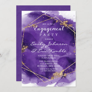 Paarse lavender Gold Paint Engagement Party Kaart