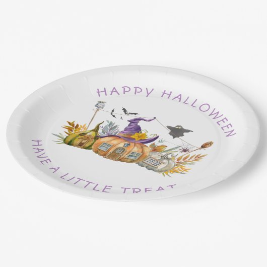 Paarse lavender Gold Witch's Pet pompoenhuis Papieren Bordje (Gekanteld)