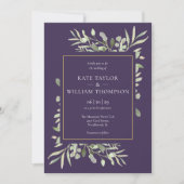 Paarse lavender Greenery Gold Photo Wedding Kaart (Voorkant)
