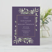Paarse lavender Greenery Gold Photo Wedding Kaart (Staand voorkant)