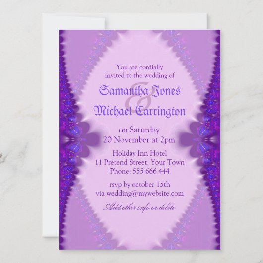 Paarse lavender Lace Elegant Wedding Invitations Kaart (Achterkant)