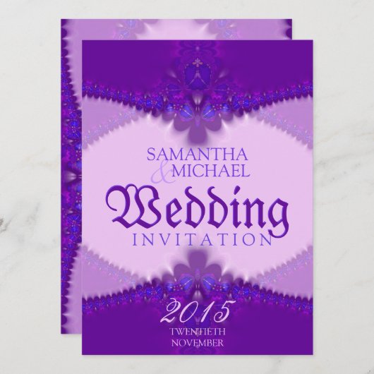 Paarse lavender Lace Elegant Wedding Invitations Kaart (Voorkant / Achterkant)