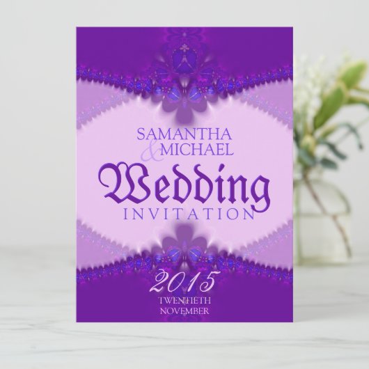 Paarse lavender Lace Elegant Wedding Invitations Kaart (Staand voorkant)