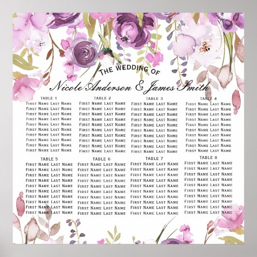 Paarse lavender Lila Floral Wedding Seat Seat Poster (Voorkant)