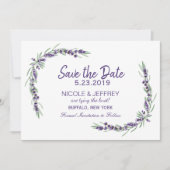 Paarse lavender Lila Vloeiingsweddenschap Bewaar d Save The Date (Voorkant)