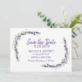 Paarse lavender Lila Vloeiingsweddenschap Bewaar d Save The Date (Staand voorkant)