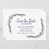 Paarse lavender Lila Vloeiingsweddenschap Bewaar d Save The Date (Voorkant / Achterkant)