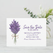 Paarse lavender Lila Vloeiingsweddenschap Bewaar d Save The Date (Staand voorkant)