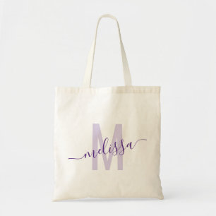 Paarse Lavender Modern Monogram Naam Canvas tas