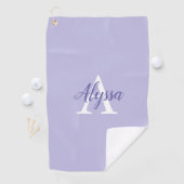 Paarse lavender Monogram Script Golfhanddoek (Insitu)