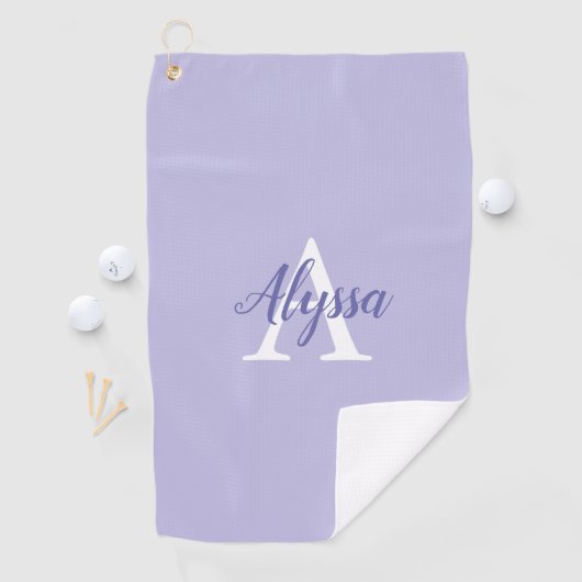 Paarse lavender Monogram Script Golfhanddoek (Insitu)