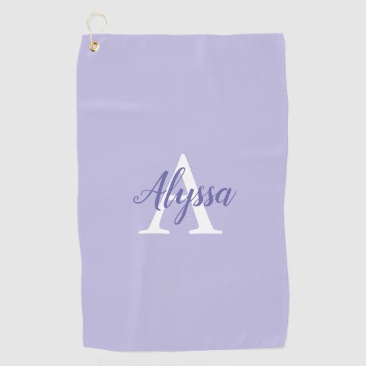 Paarse lavender Monogram Script Golfhanddoek (Voorkant)