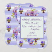 Paarse lavender Pansy 40th Birthday Invitation Kaart (Voorkant / Achterkant)