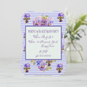 Paarse lavender Pansy 40th Birthday Invitation Kaart (Staand voorkant)