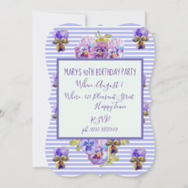 Paarse lavender Pansy 40th Birthday Invitation Kaart