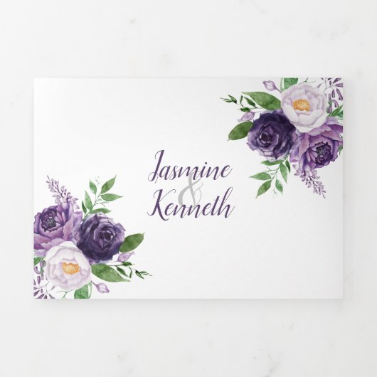 Paarse lavender Pink Waterverf Rozen bruiloft Drieluik Uitnodiging (Cover)