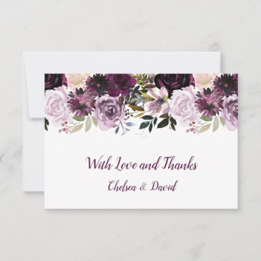 Paarse lavender Pink White Floral Wedding Bedankkaart (Voorkant)
