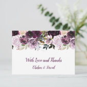 Paarse lavender Pink White Floral Wedding Bedankkaart (Staand voorkant)