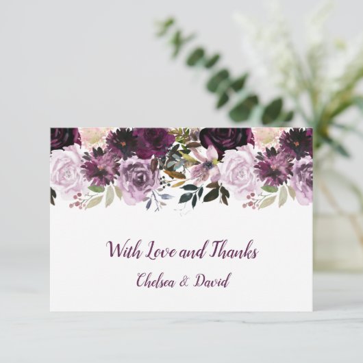Paarse lavender Pink White Floral Wedding Bedankkaart (Staand voorkant)