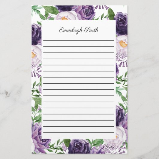 Paarse lavender pony's Floral Lond Stationery Briefpapier (Voorkant)