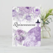 Paarse lavender Roos Dress Quinceanera nodigt uit Kaart (Staand voorkant)