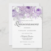 Paarse lavender Roos Dress Quinceanera nodigt uit Kaart (Achterkant)